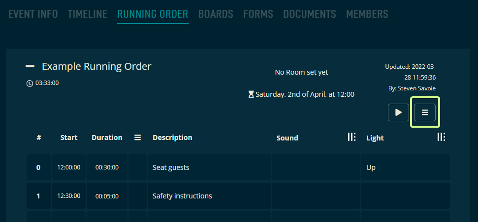 Creating Running Order Templates
